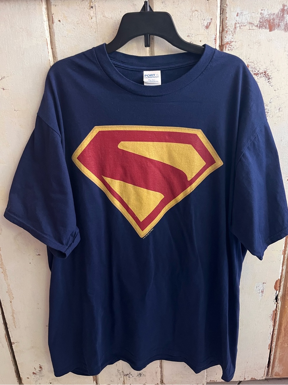 DC Comics Navy Superhero Logo Tee with Red and Gold Shield